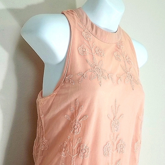 Tunic tank top blush peach Grecian crochet lace embroidery lined longer flowy - Picture 5 of 10